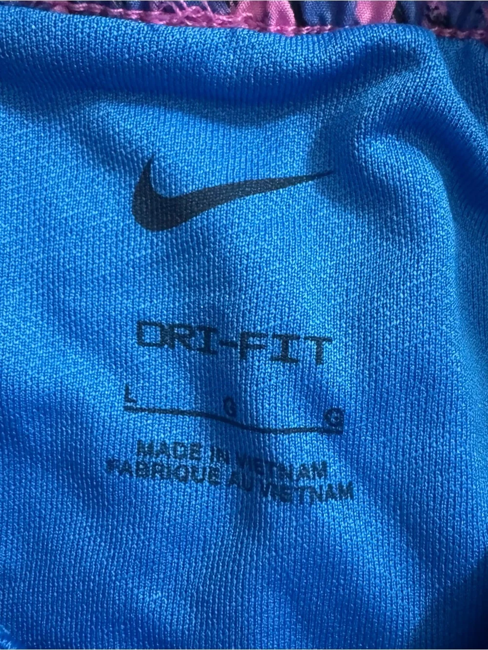 Nike One Kids Girls Woven High-Waisted Shorts Dri-fit Pink/blue Sz L Brief Lined